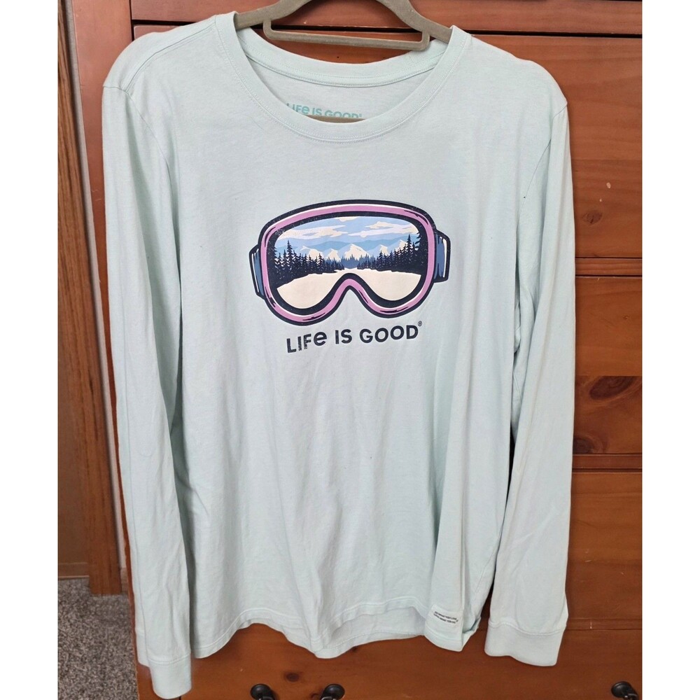 Life is Good Crusher Tee Size XL Long Sleeve Green Outdoor Winter Gorpcore Y2K